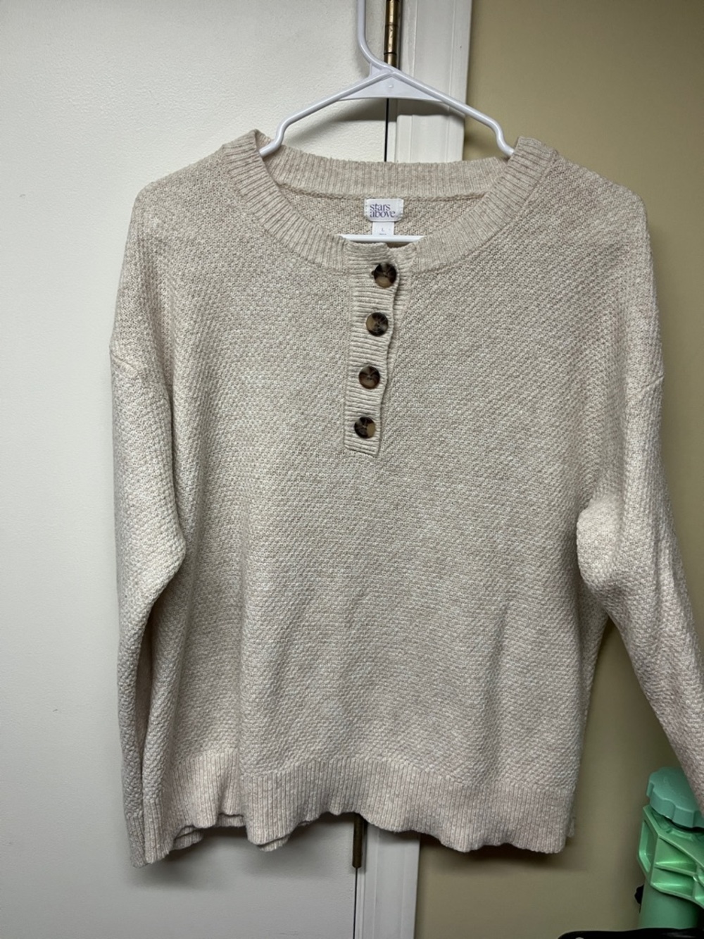 stars above Cream Textured Henley Button Sweater